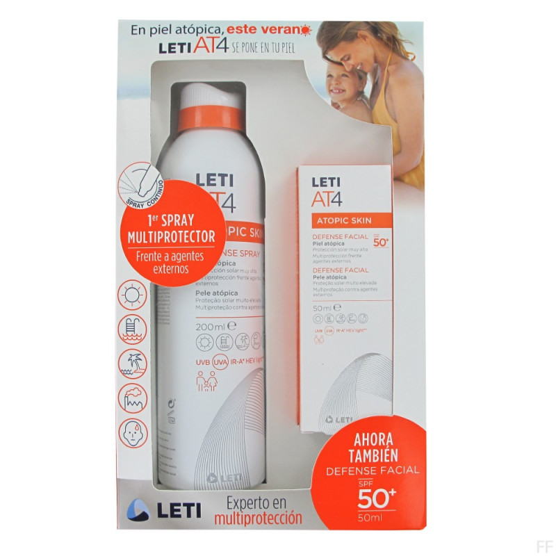 PACK Leti At4 Defense Spray SPF50+ + Defense Facial SPF50+ Piel atópica